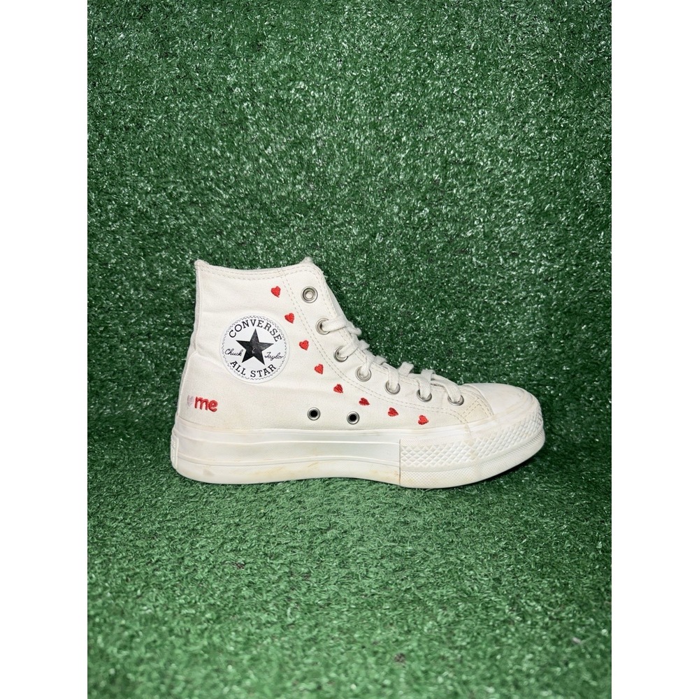 Converse Chuck Taylor All Star Platform White Hearts Casual Shoes Women Size 7.5